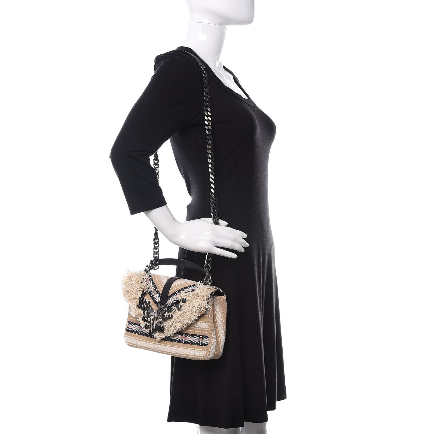 Berber Chevron Tassel Monogram Medium College Bag Black White