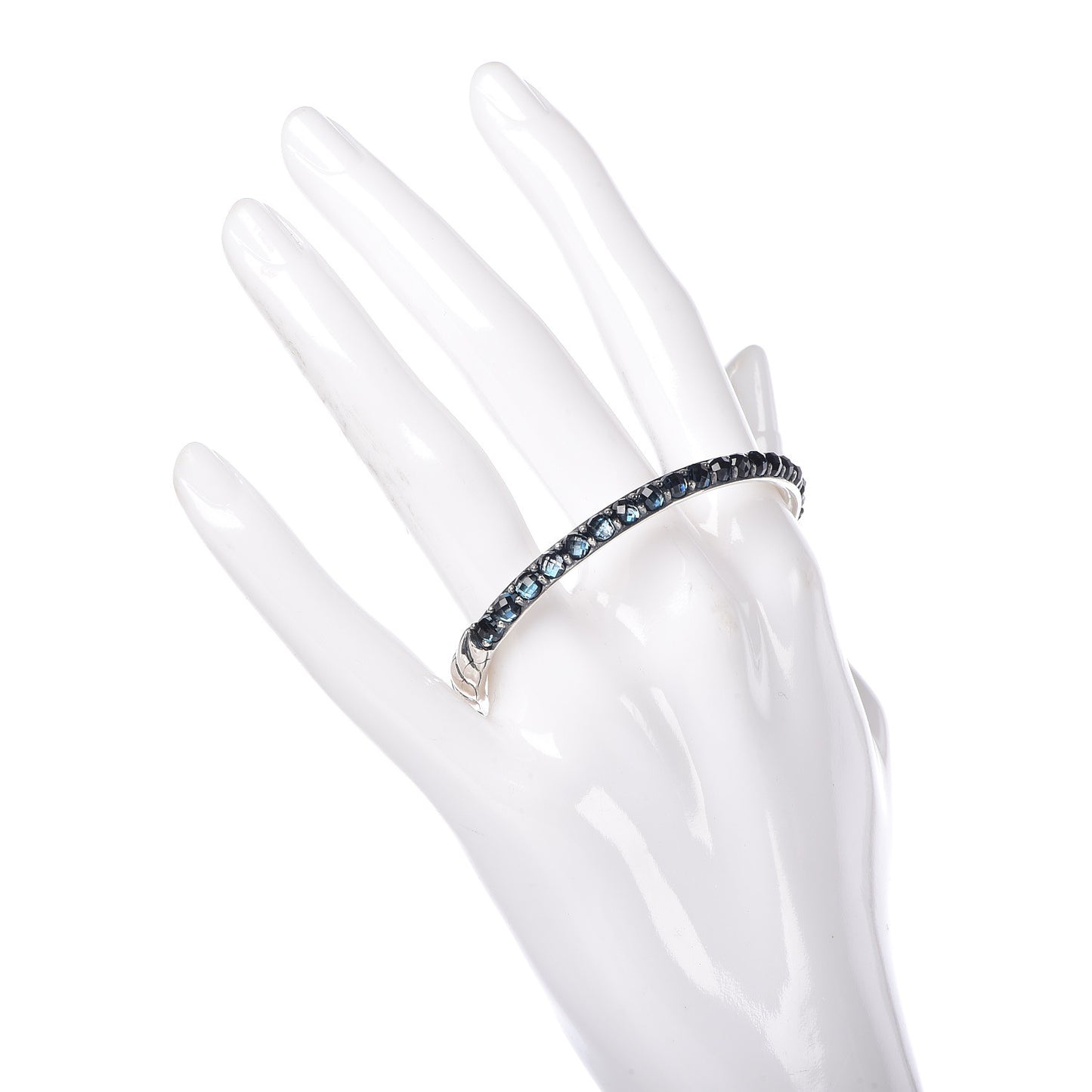 Sterling Silver Blue Topaz Berries Cable Bangle Bracelet