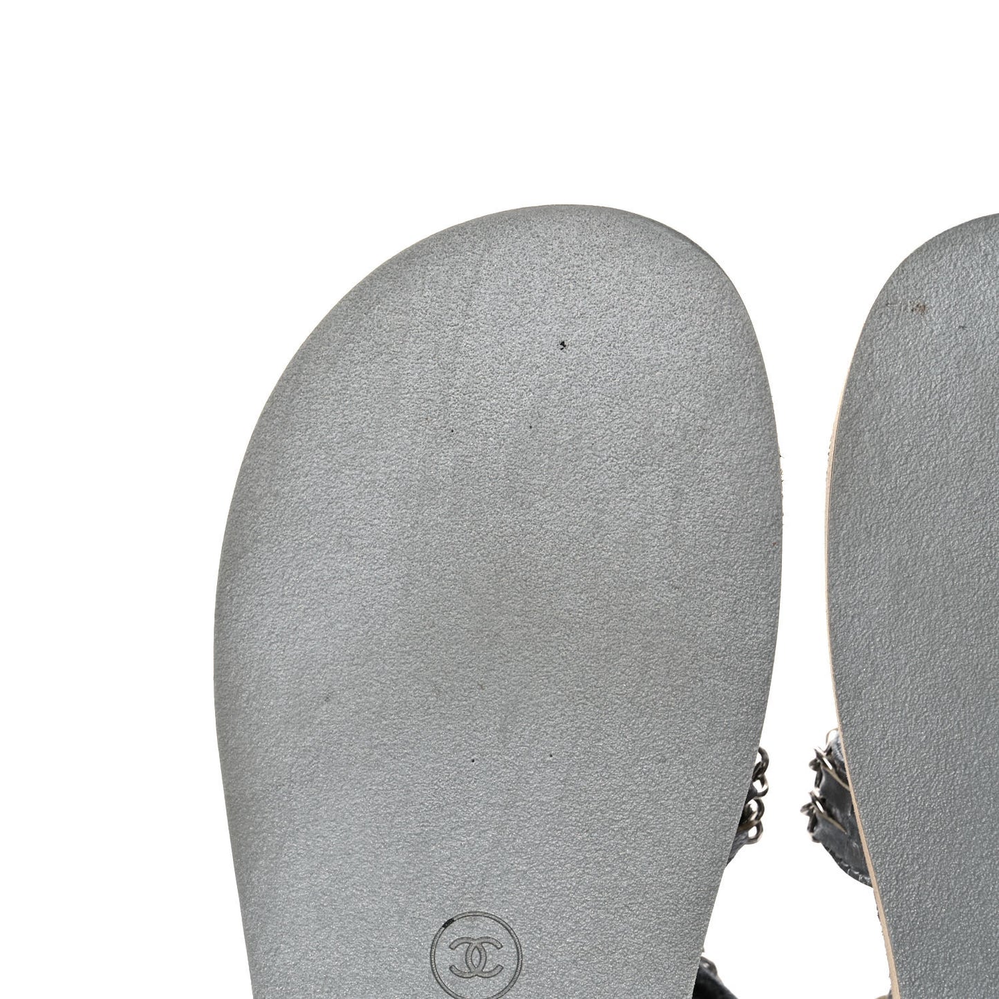Metallic Lambskin Chain Flat Sandals 35 Silver