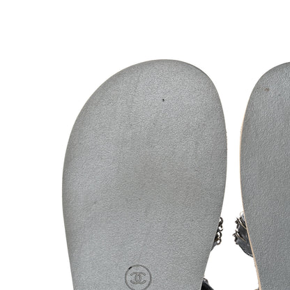 Chanel Metallic Lambskin Chain Flat Sandals 35 Silver 9 of 17