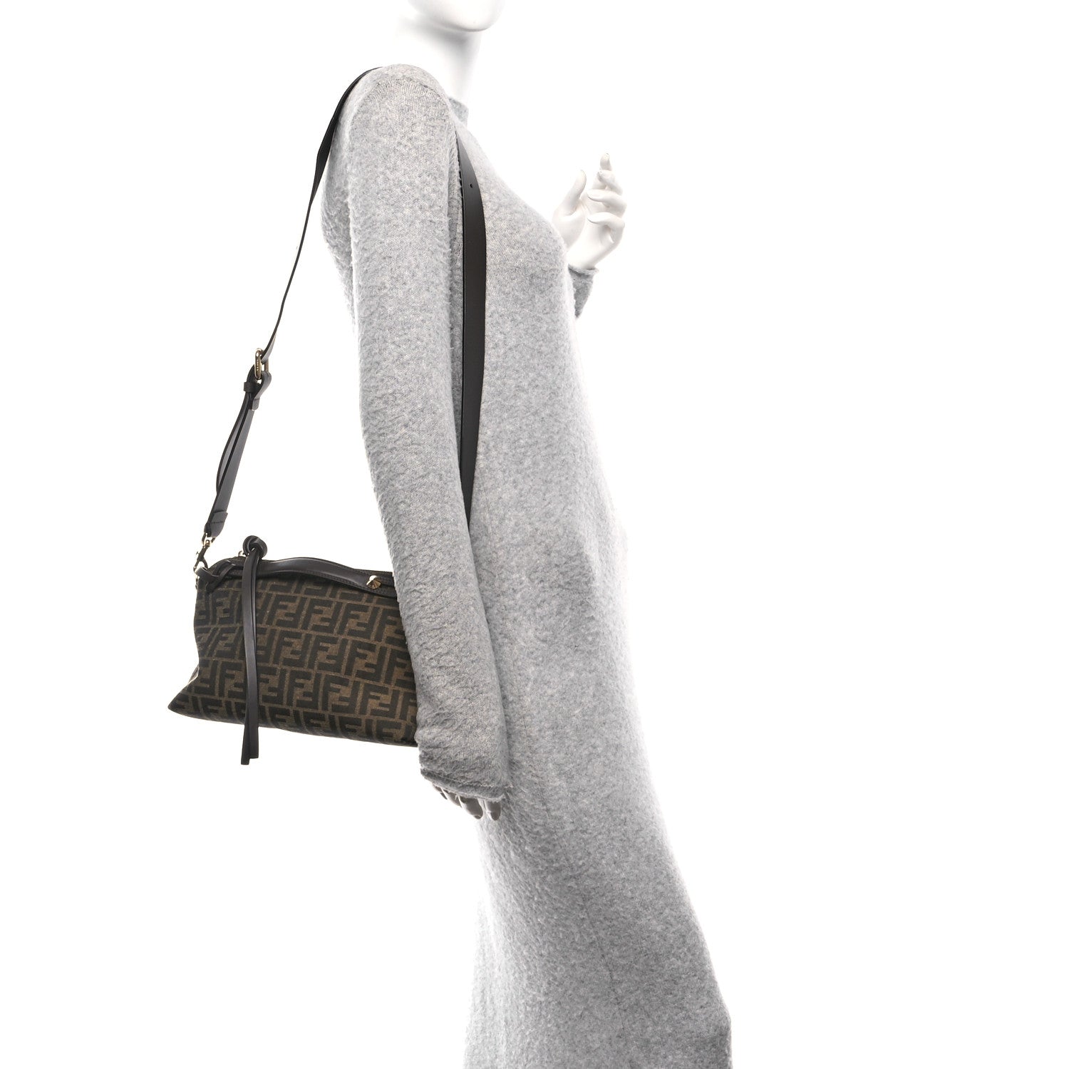 Fendi Vitello Grace Jacquard FF Medium By The Way Boston Bag Tobacco Moro Ebano 2 of 10