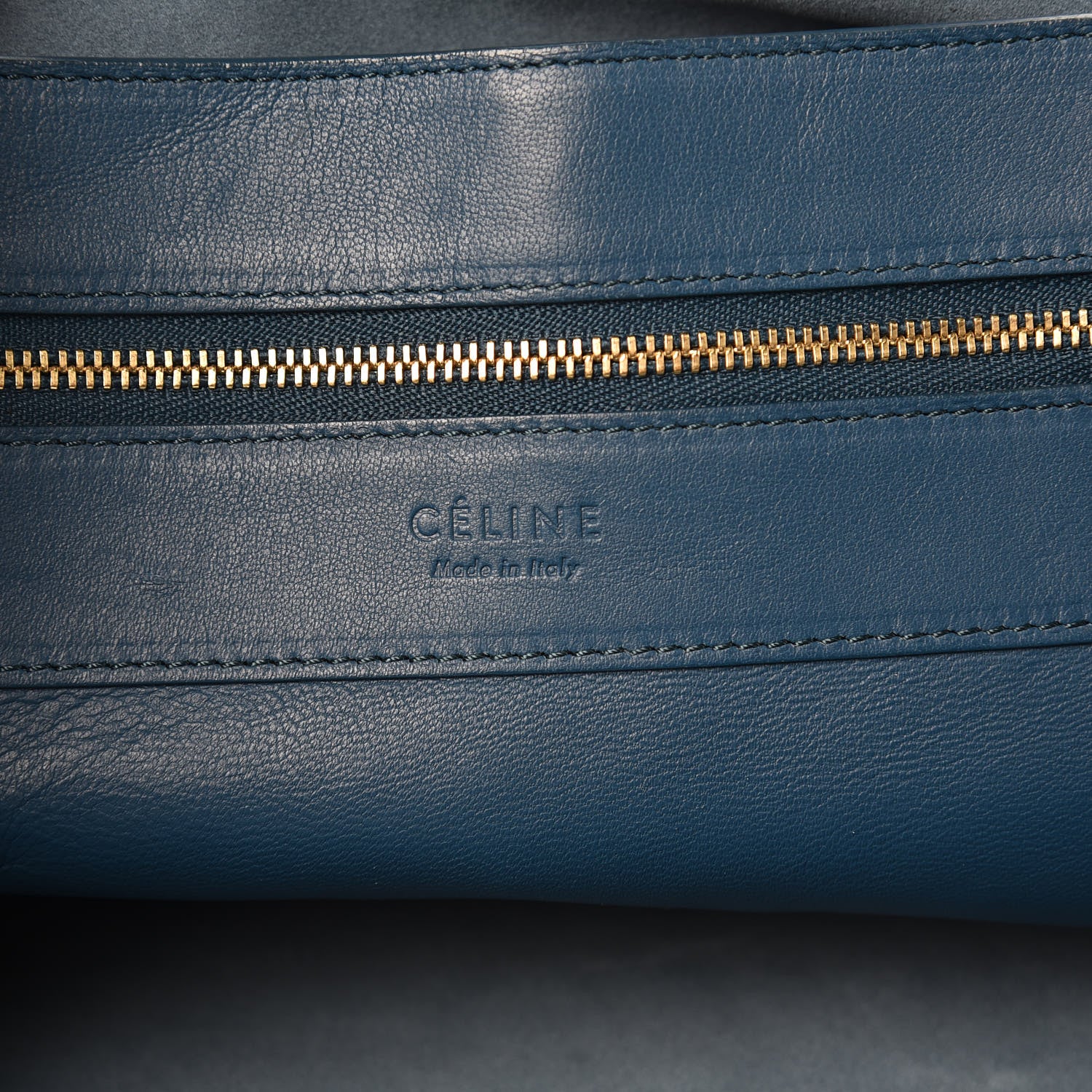 Celine Lambskin Horizontal Bi-Color Cabas Metallic Blue 7 of 10