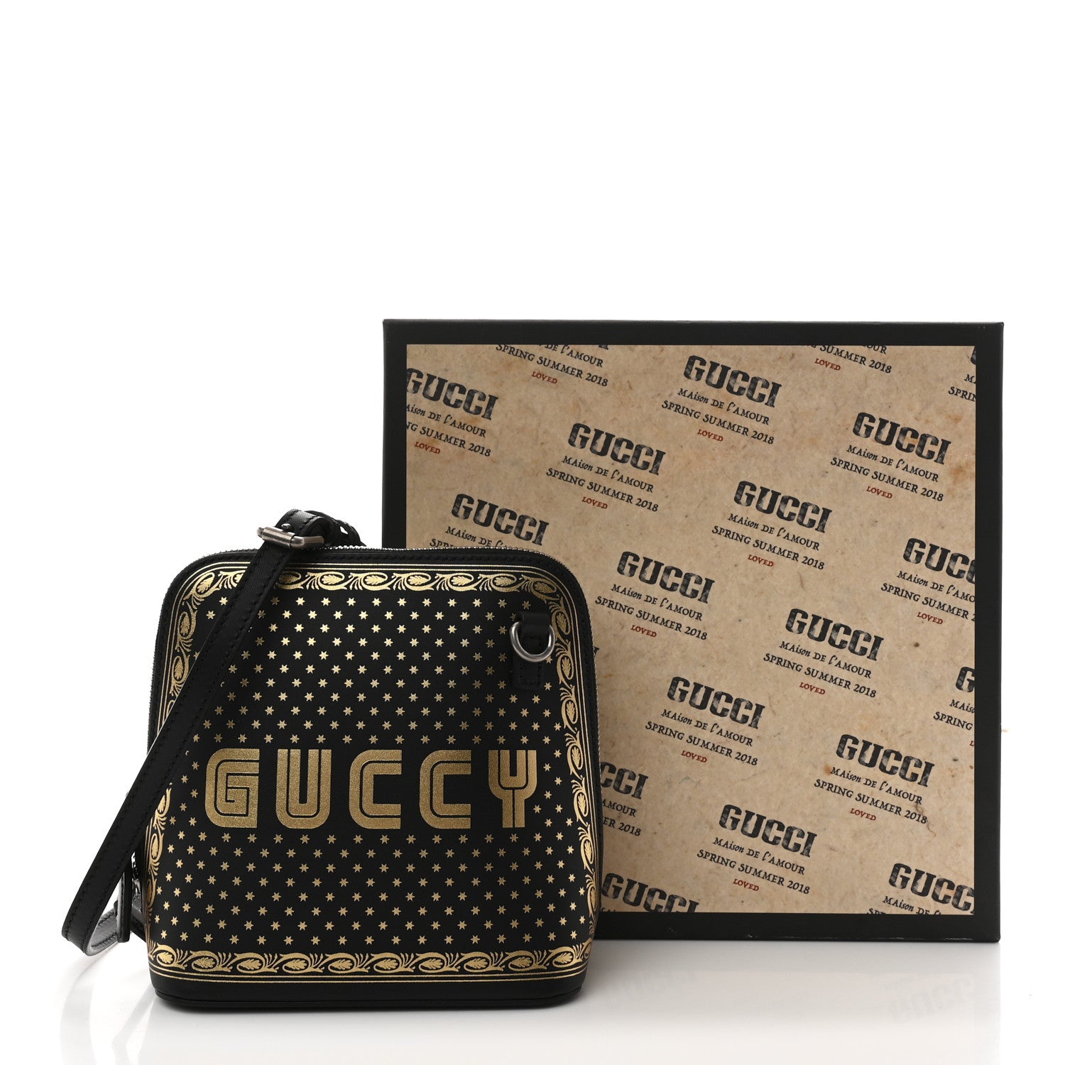 Gucci X SEGA Calfskin GUCCY Stars Mini Dome Shoulder Bag Black Gold 11 of 11