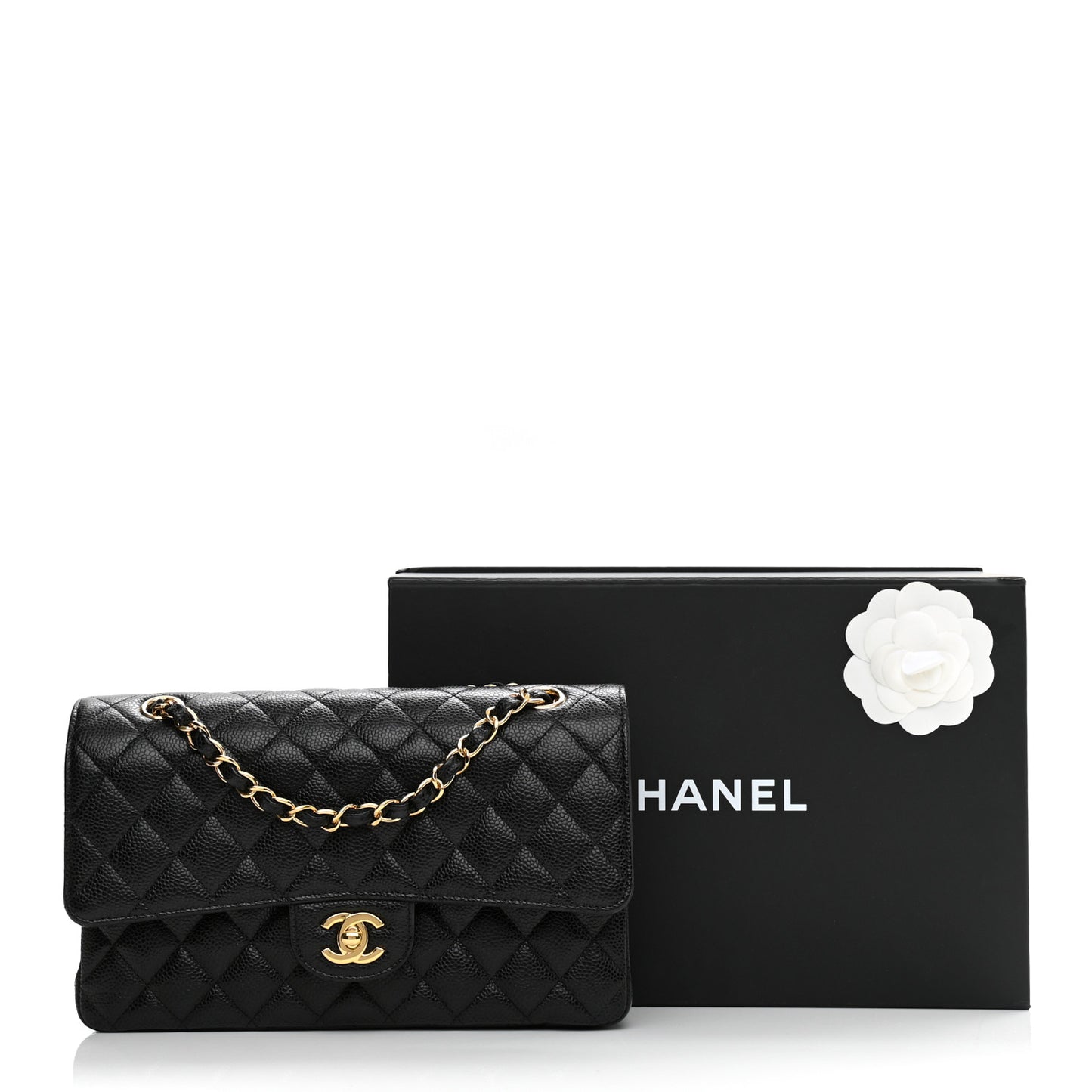 Caviar Quilted Medium Double Flap Black