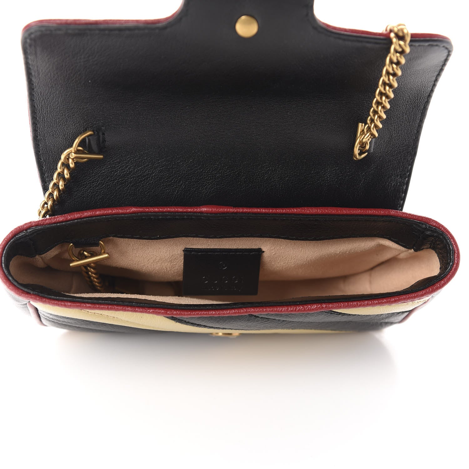 Gucci Vintage Effect Calfskin Matelasse Diagonal Striped Super Mini Torchon GG Marmont Shoulder Bag Black Beige 5 of 10
