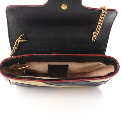 Gucci Vintage Effect Calfskin Matelasse Diagonal Striped Super Mini Torchon GG Marmont Shoulder Bag Black Beige 5 of 10