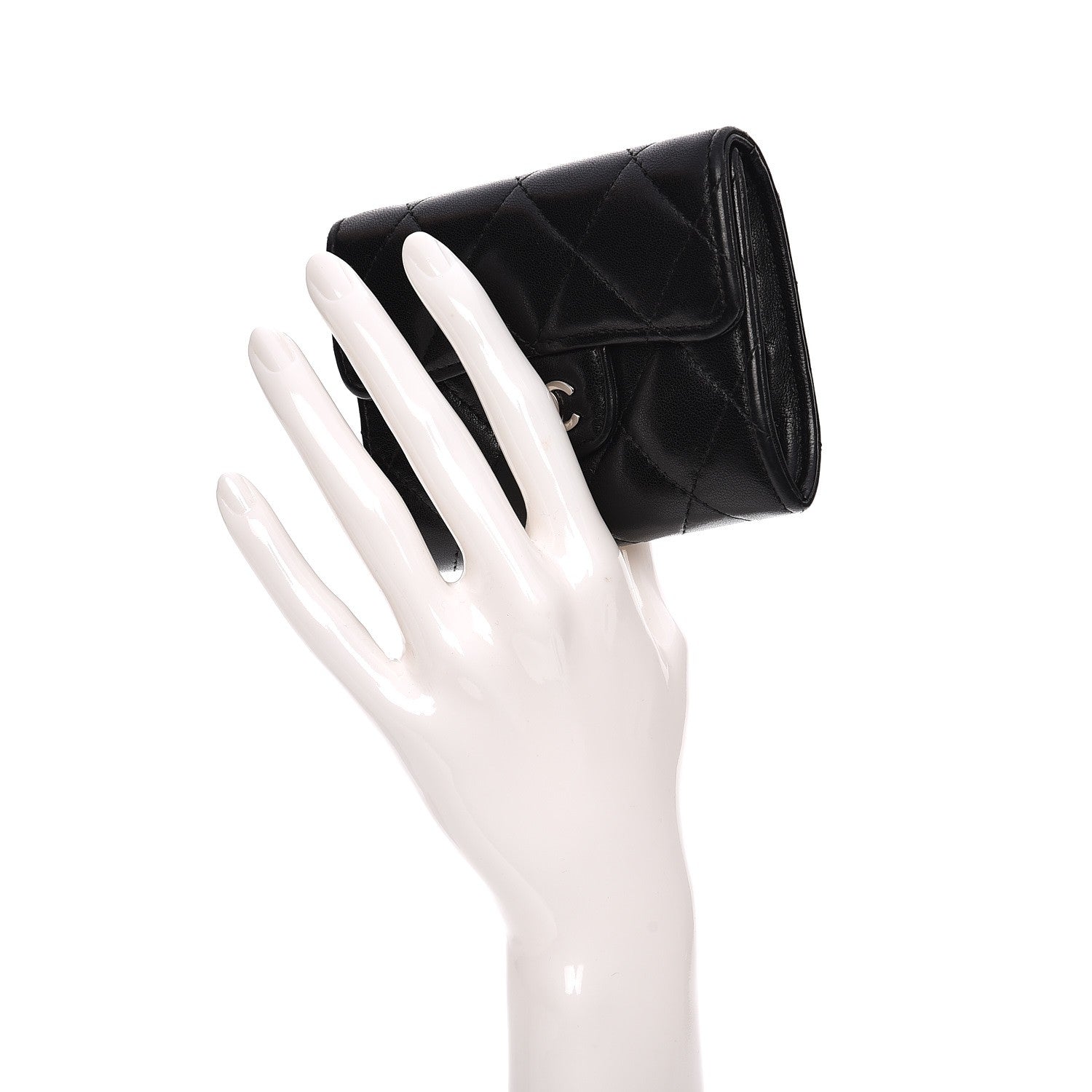 Chanel Lambskin Quilted Flap Card Holder Wallet Black 2 of 7