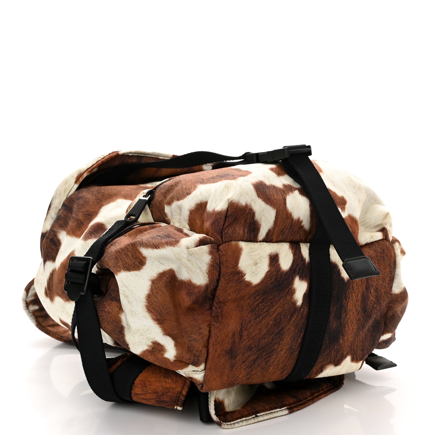 Nylon Cow Print Logo Print Backpack