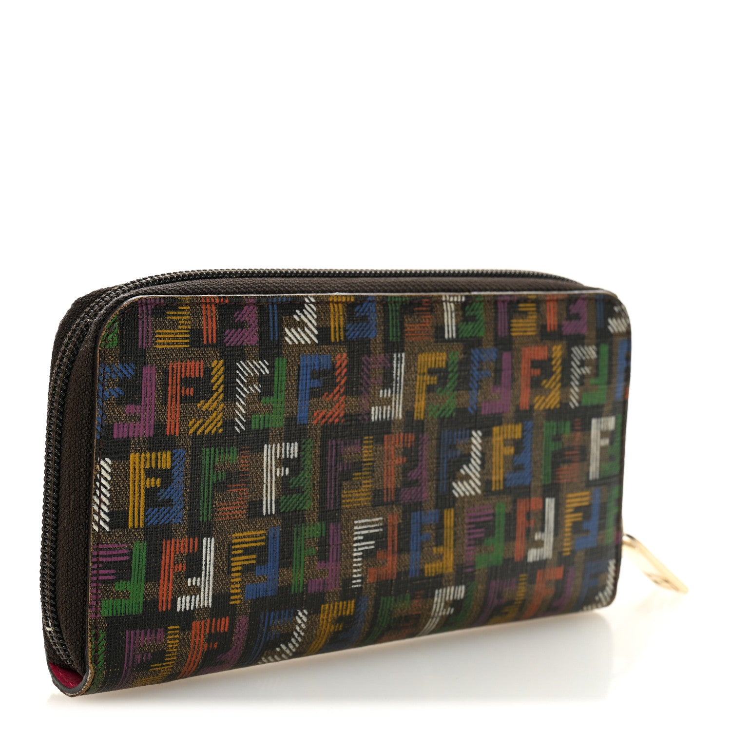 Fendi Zucchino Spalmati FF Multicolor Zip Around Wallet Black Multicolor 3 of 8