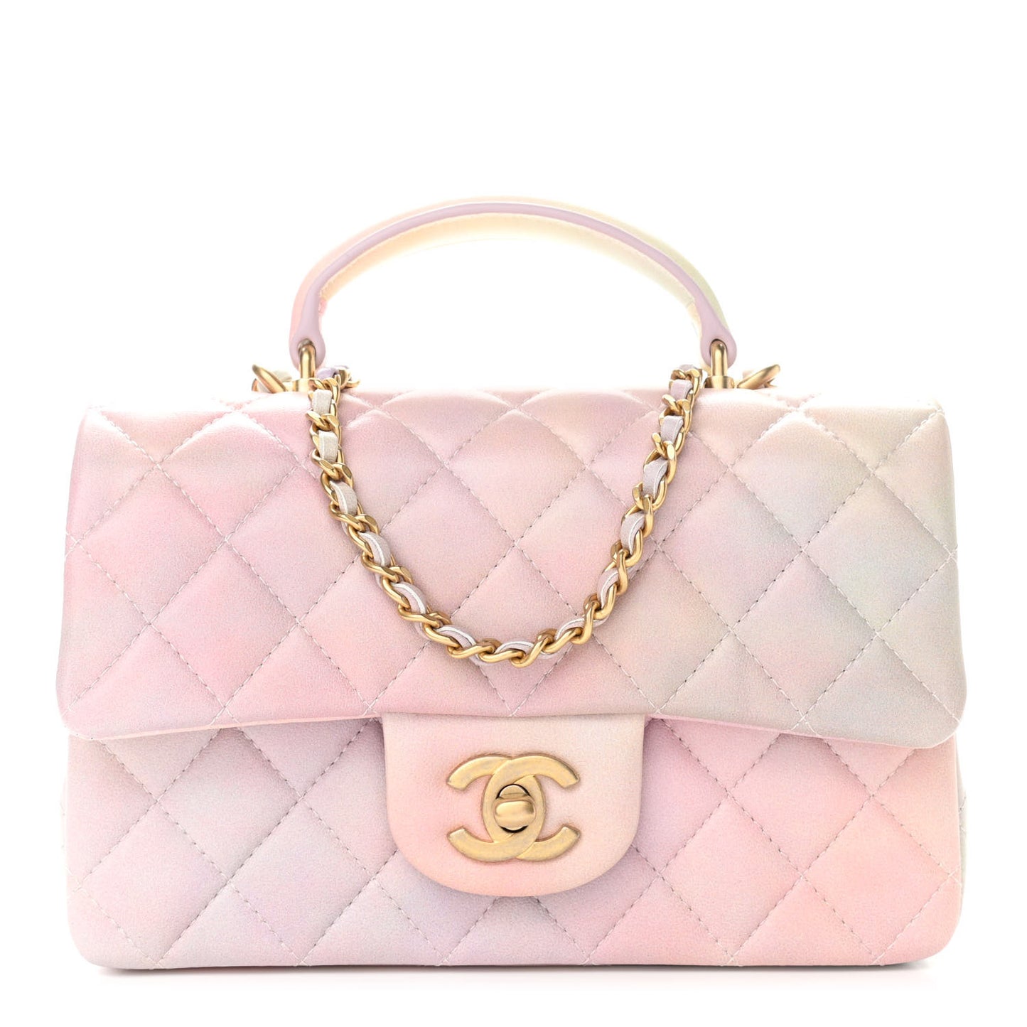 Lambskin Quilted Ombre Mini Top Handle Rectangular Flap Pink Multicolor