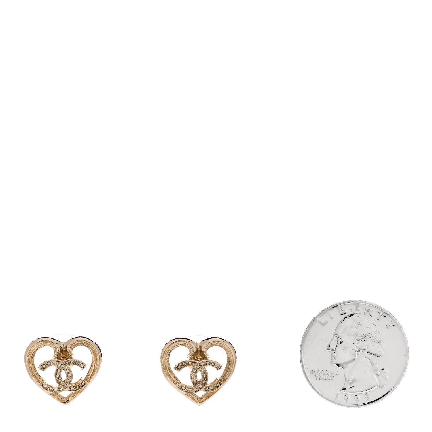 Chanel Metal Crystal CC Logo Heart Earrings Gold 2 of 5