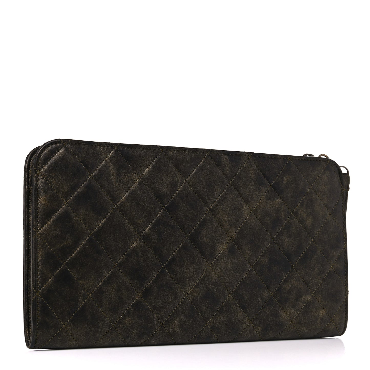 Calfskin Quilted Chain CC Chain Clutch Argent Fonce