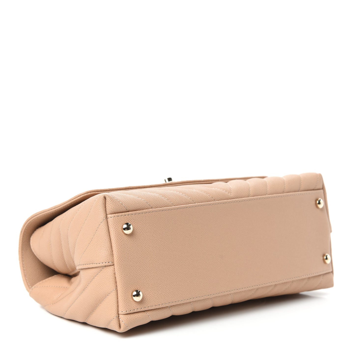 Caviar Chevron Quilted Small Coco Handle Flap Beige
