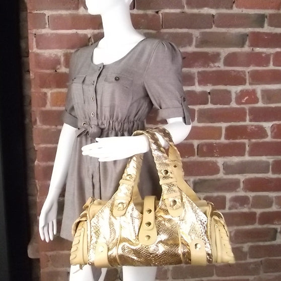 Metallic Python Silverado Shoulder Bag Gold