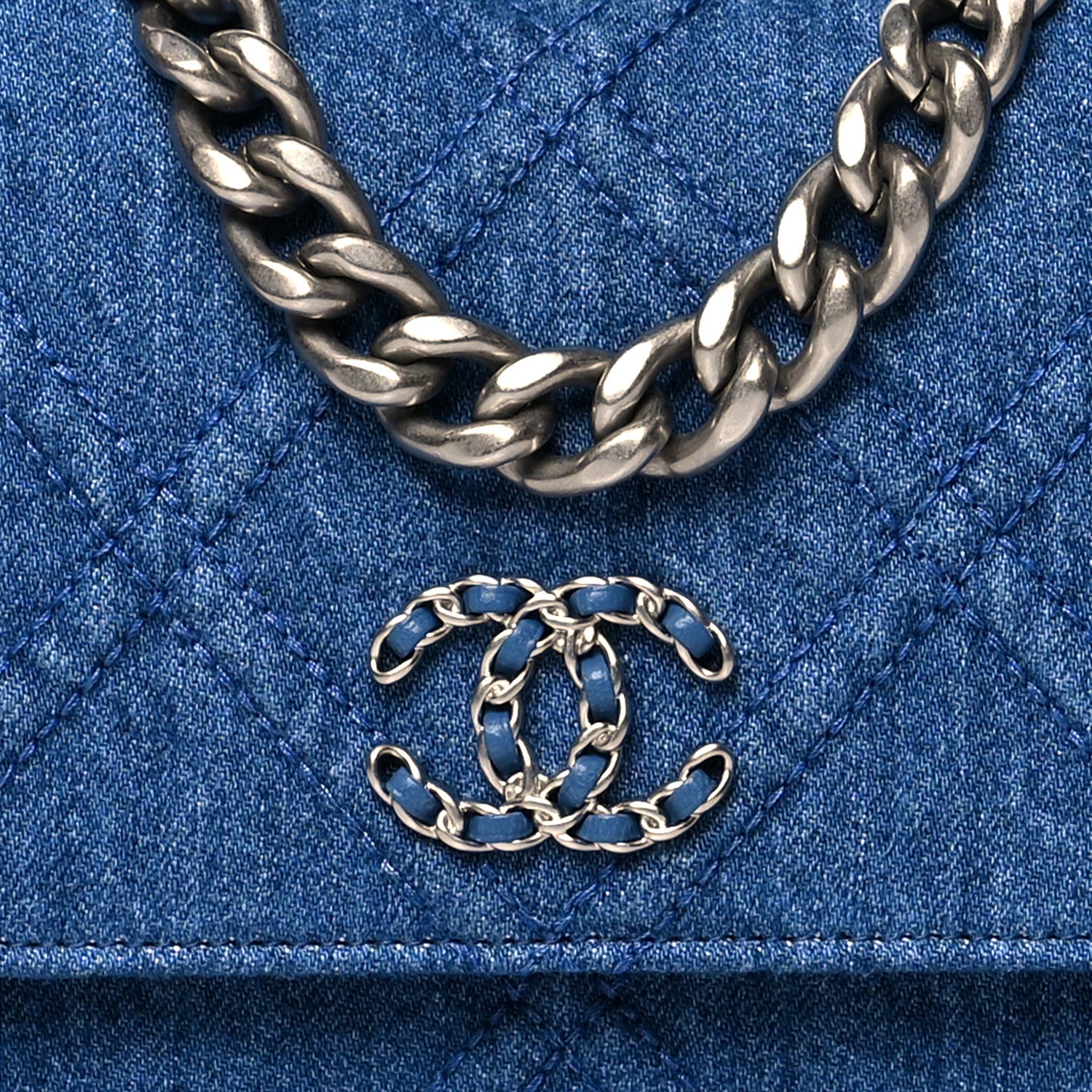Chanel Denim Quilted Chanel 19 Wallet On Chain WOC Blue 8 of 10