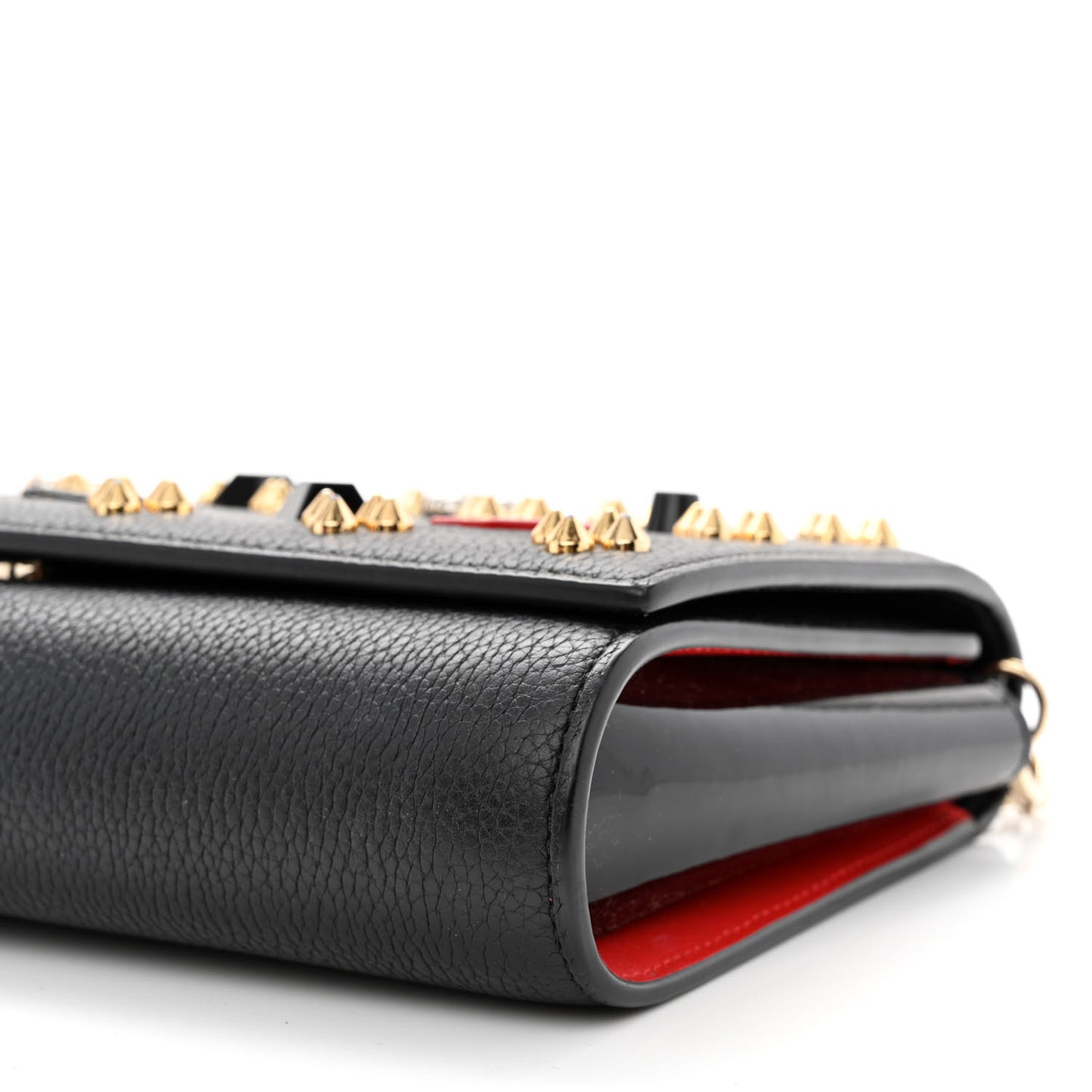 Grained Calfskin Spikes Loubinthesky Paloma Wallet On Chain Black Multimetal