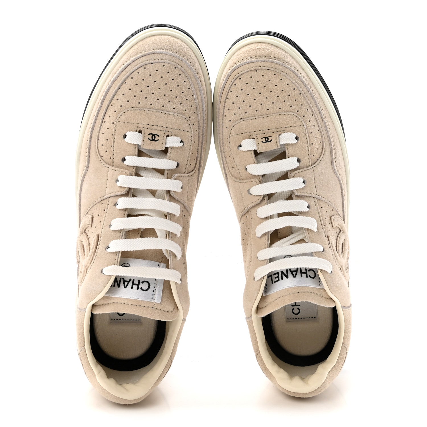 Chanel Suede Calfskin Womens CC Sneakers 38.5 Beige 2 of 10