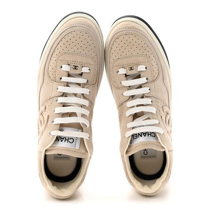 Chanel Suede Calfskin Womens CC Sneakers 38.5 Beige 2 of 10