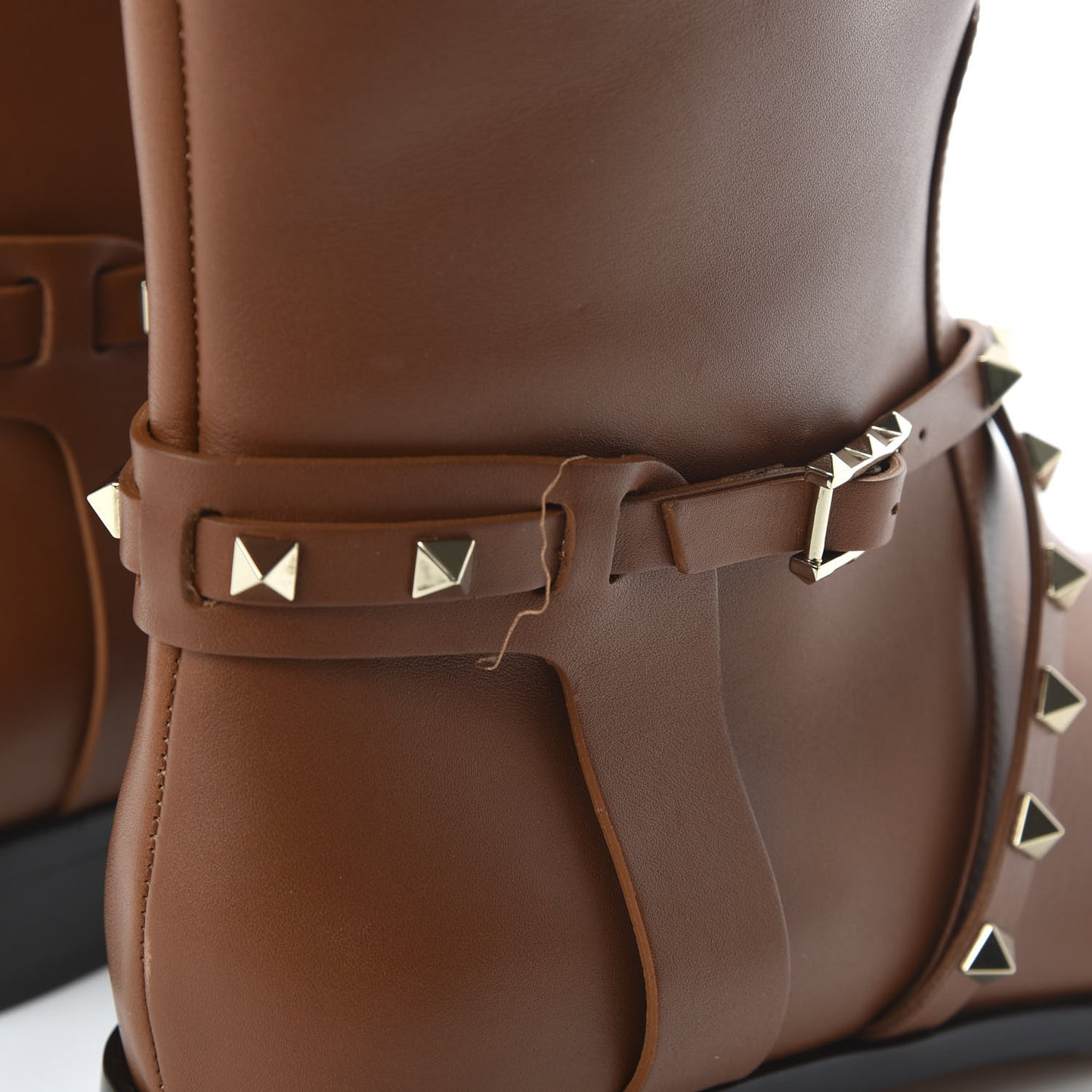 Calfskin Rockstud Knee High Flat Boots 40.5 Tan