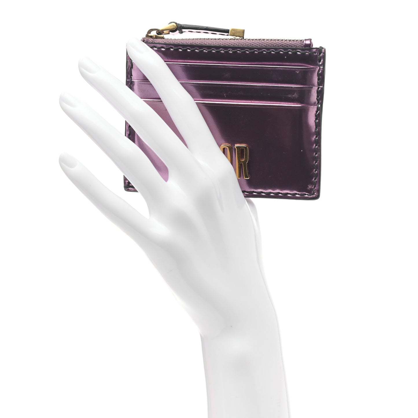 Metallic Calfskin D-Fence Card Holder Pink