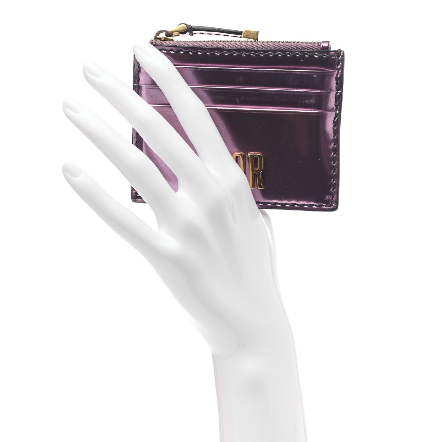 Christian Dior Metallic Calfskin D-Fence Card Holder Pink 2 of 11