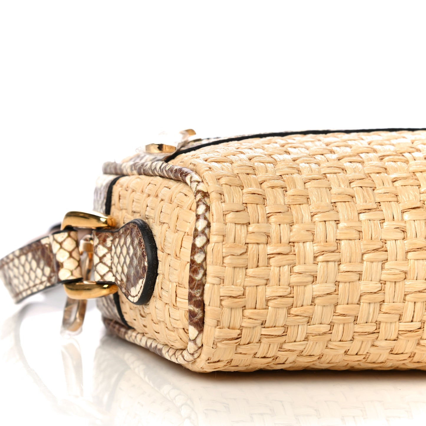 Raffia Elaphe Mini Ophidia Shoulder Bag Natural Cream Brown