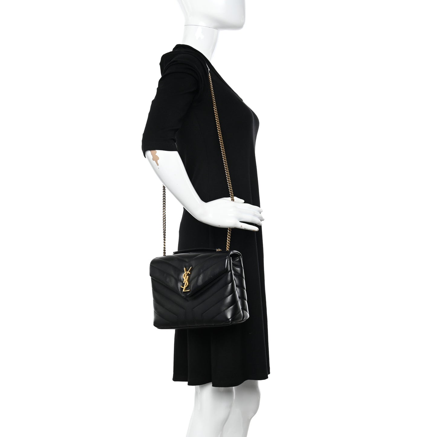 Calfskin Y Quilted Monogram Small Loulou Chain Satchel Black
