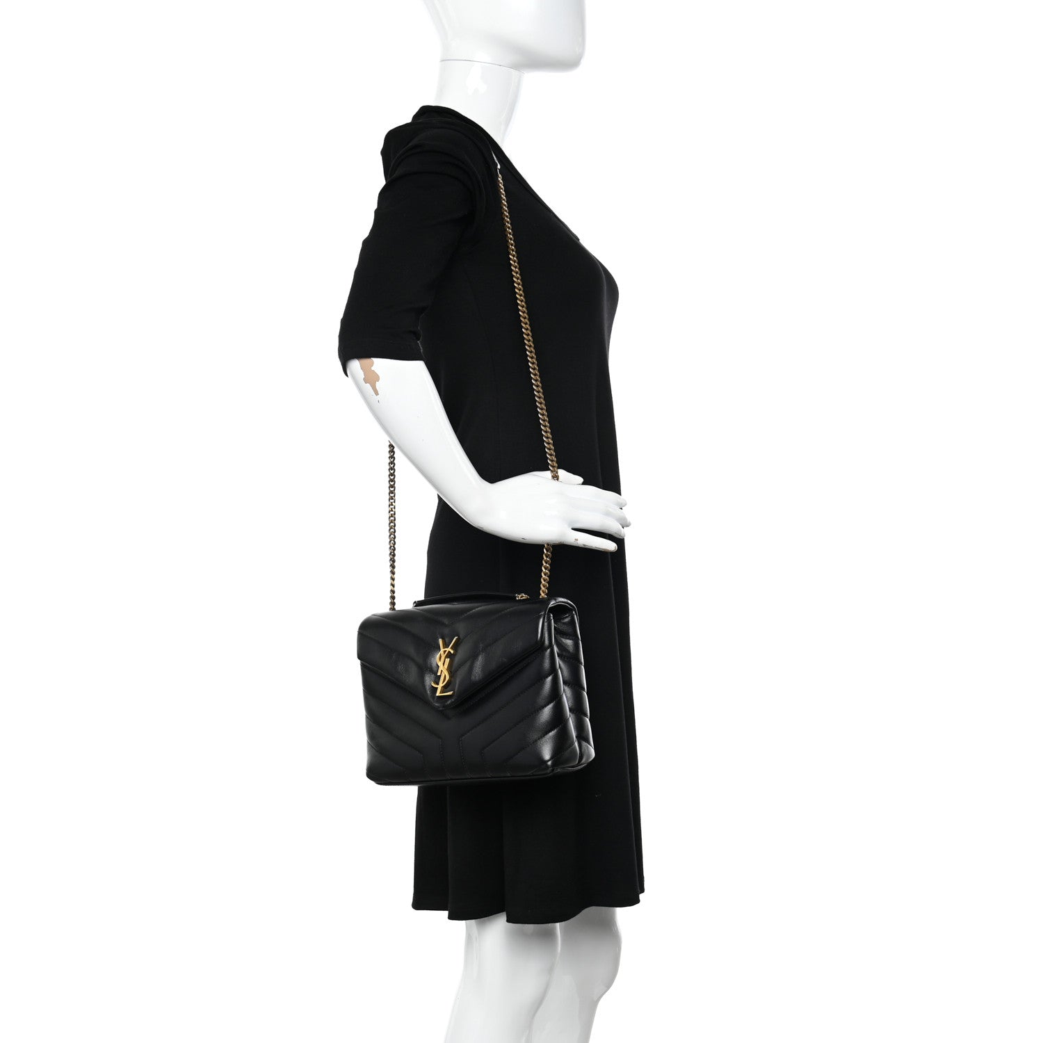 Saint Laurent Calfskin Y Quilted Monogram Small Loulou Chain Satchel Black 2 of 11