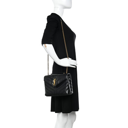 Saint Laurent Calfskin Y Quilted Monogram Small Loulou Chain Satchel Black 2 of 11