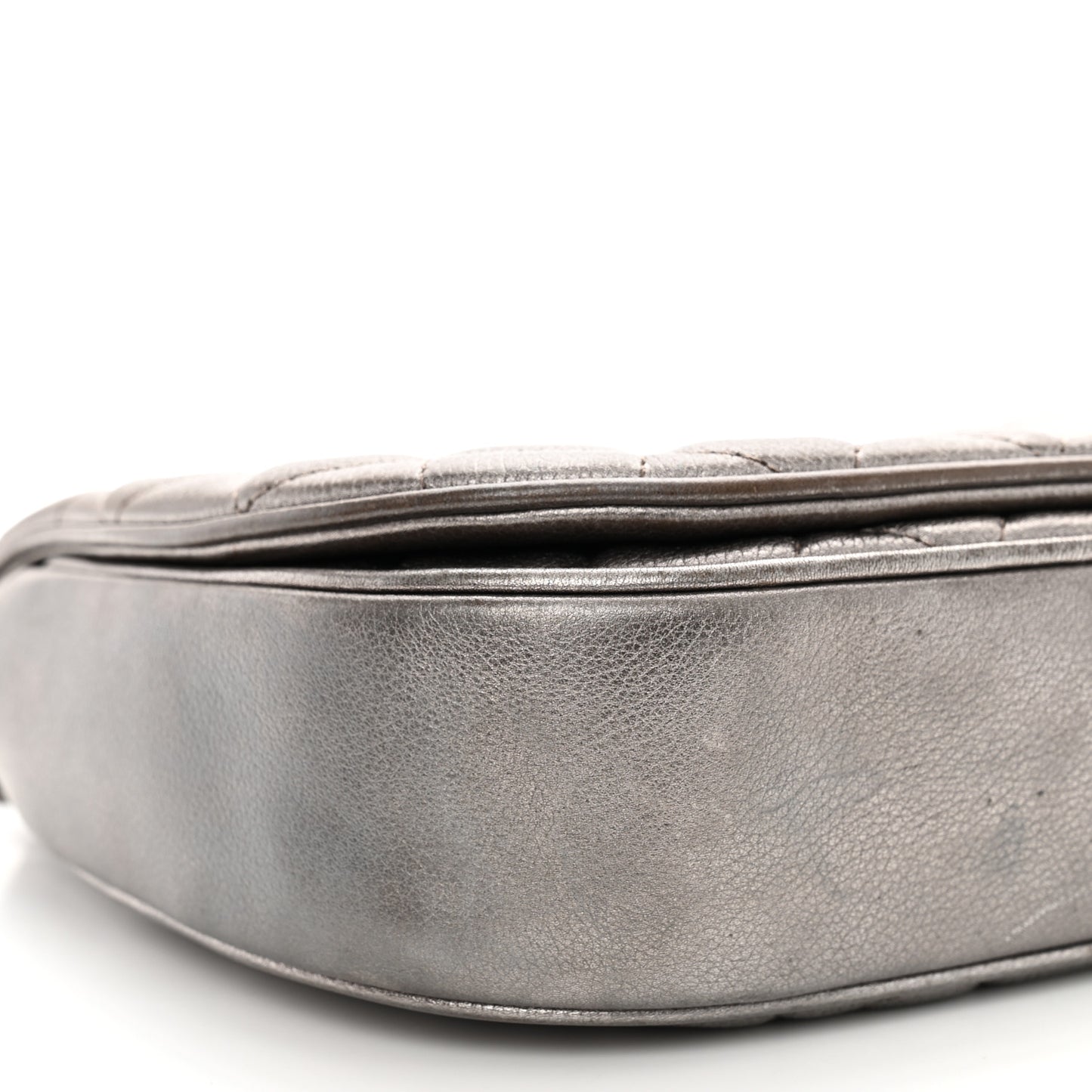 Metallic Calfskin Quilted Casual Pocket Messenger Flap Silver