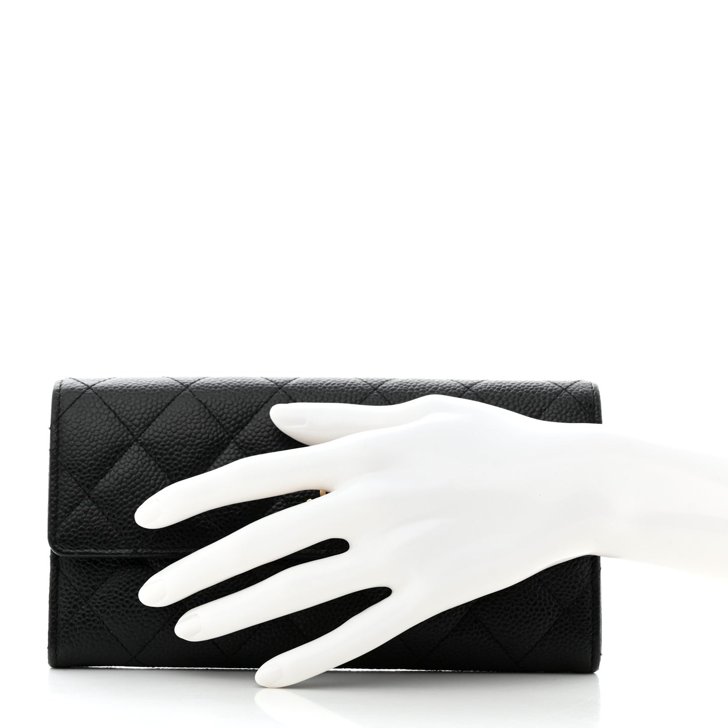 Caviar Quilted Large Gusset Flap Wallet Black