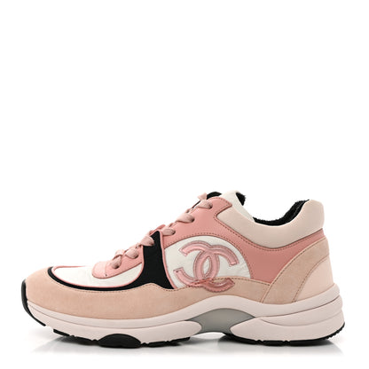 Chanel Nylon Lambskin Suede Calfskin CC Sneakers 38 Pink White Black 1 of 9