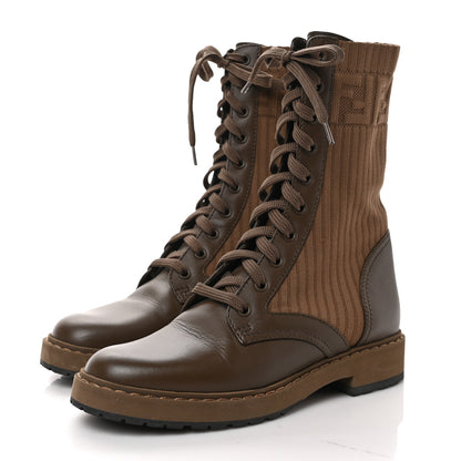 Fendi Vitello Stretch Fabric FF Rockoko Biker Boots 37 Maya Chocolate 3 of 8
