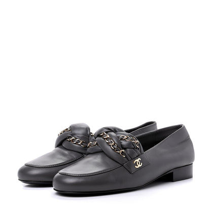 Chanel Lambskin CC Braided Chain Loafers 35.5 Grey 3 of 13