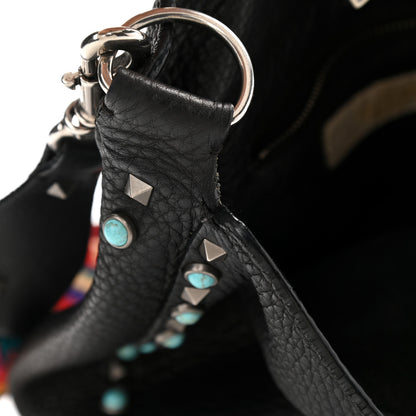 Valentino Garavani Pebbled Calfskin Tribal Small Guitar Strap Rockstud Rolling Flip-Lock Messenger Bag Black 13 of 18