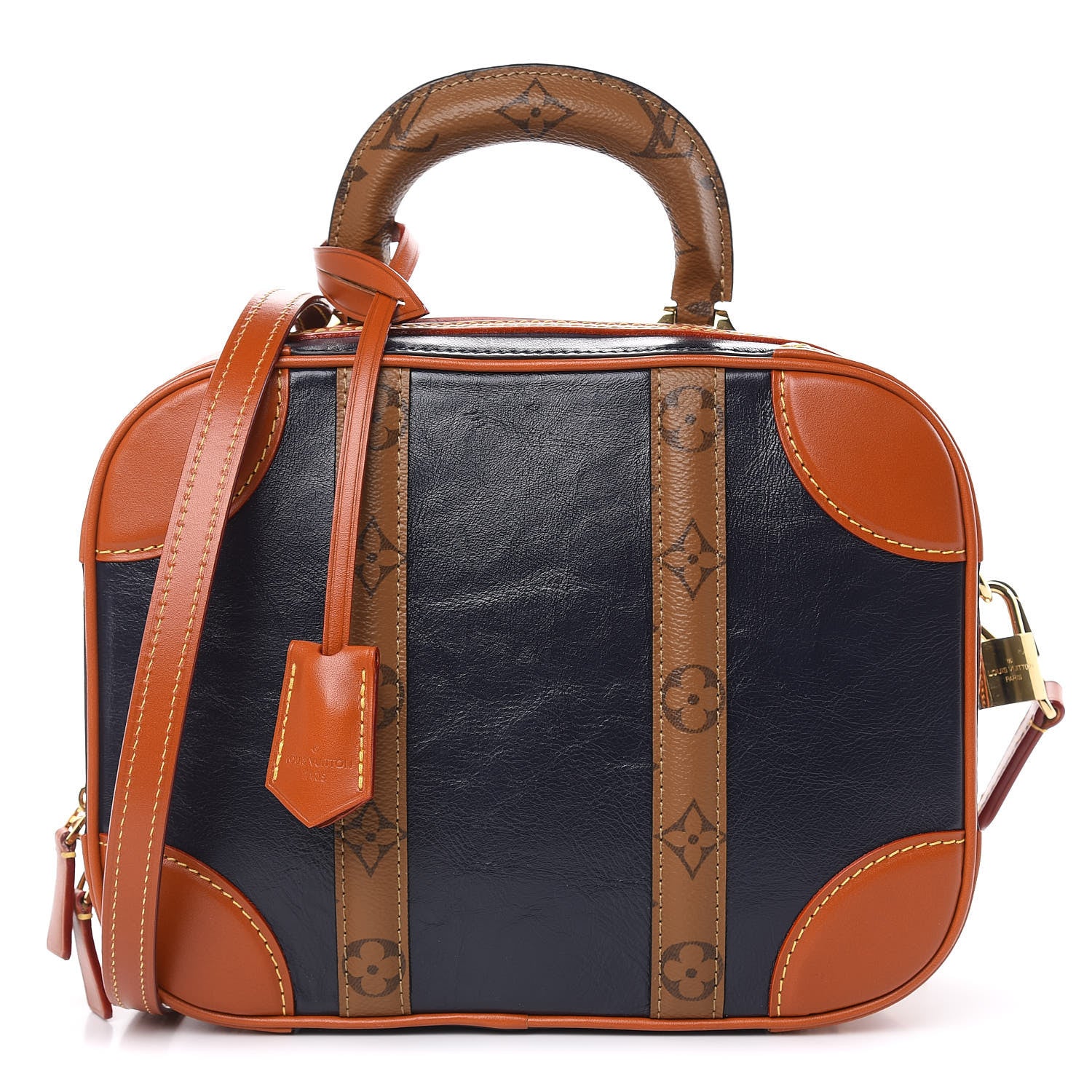 Louis Vuitton Calfskin Reverse Monogram Valisette PM Navy Caramel 1 of 11