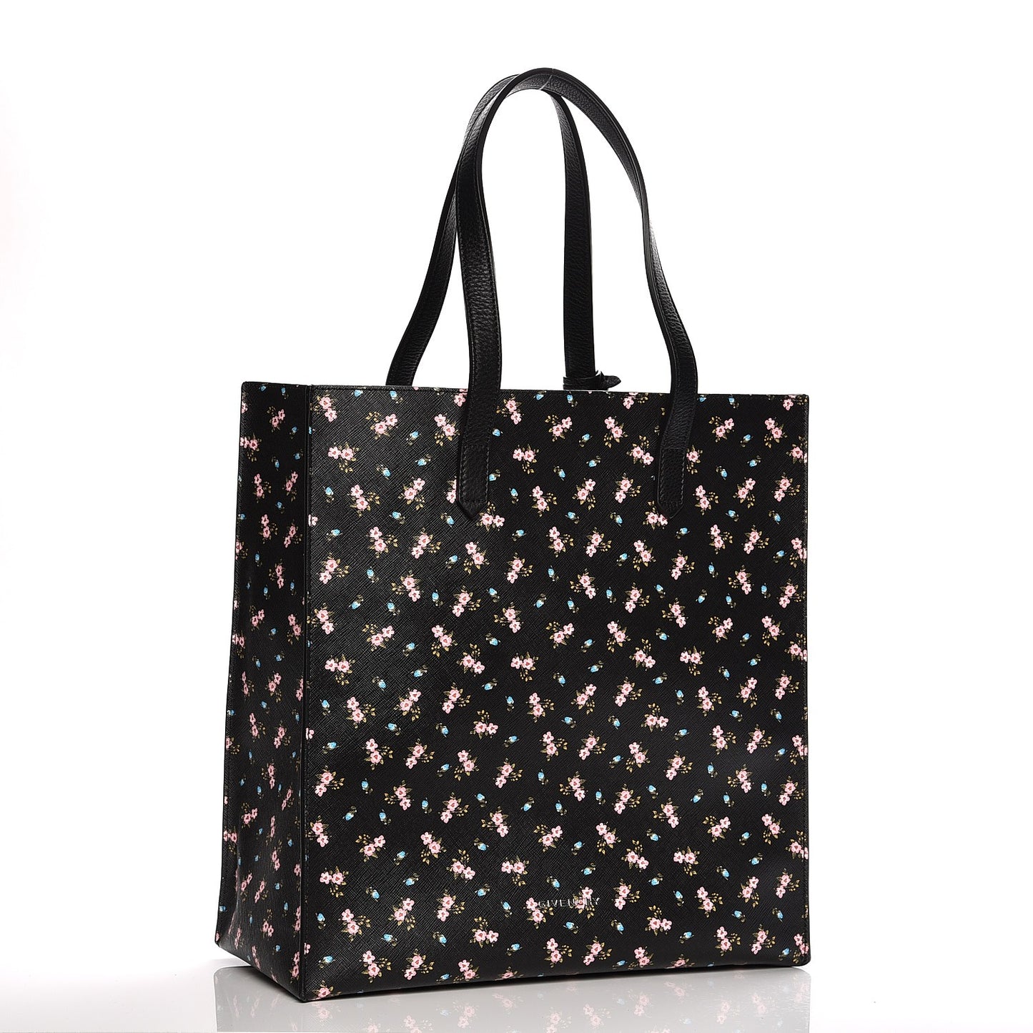 Coated Canvas Hibiscus Print Medium Stargate Shopper Tote Black Multicolor