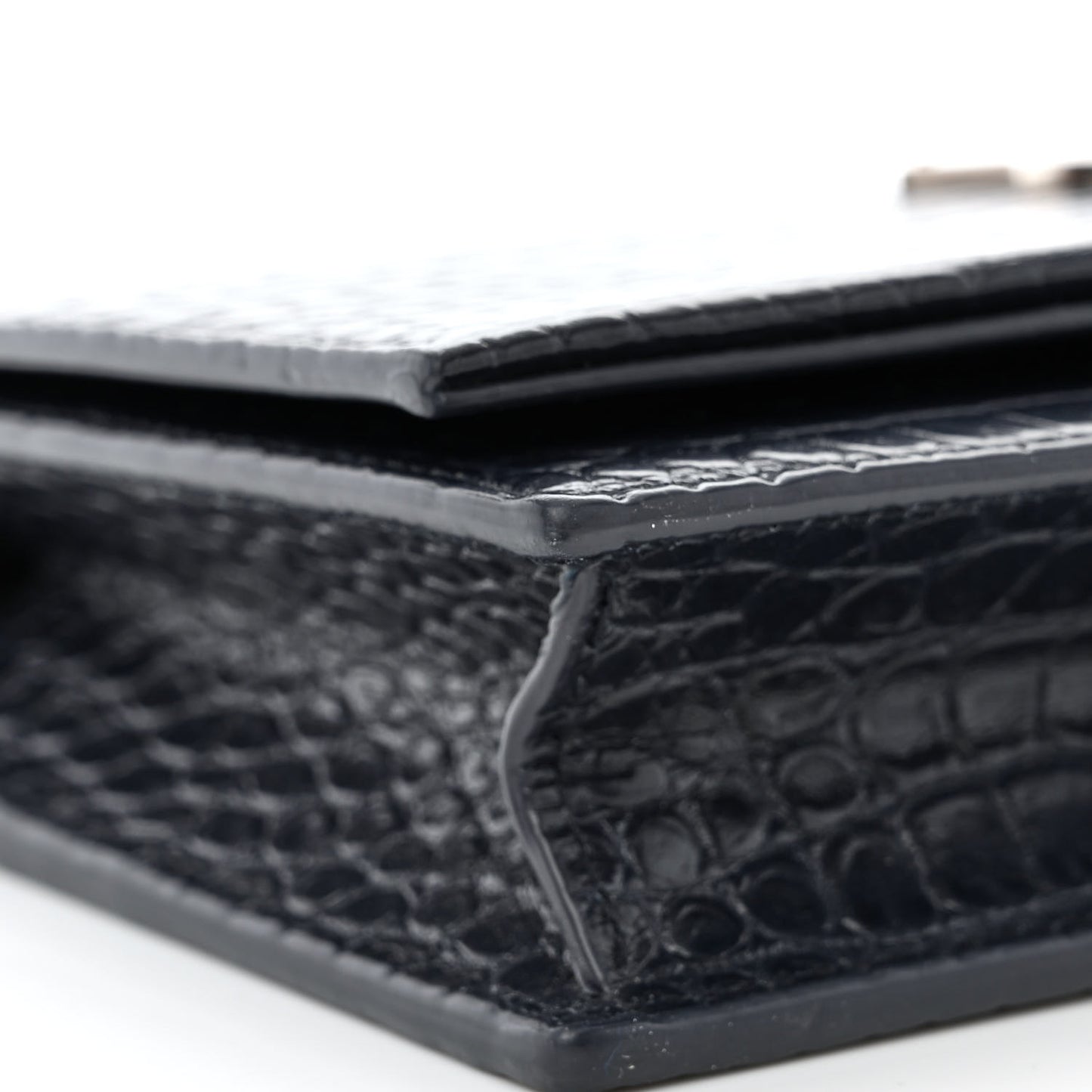 Calfskin Crocodile Embossed Kate Monogram Tassel Chain Wallet Deep Marine