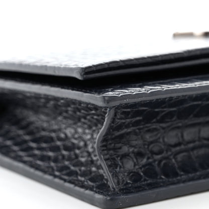 Saint Laurent Calfskin Crocodile Embossed Kate Monogram Tassel Chain Wallet Deep Marine 9 of 11