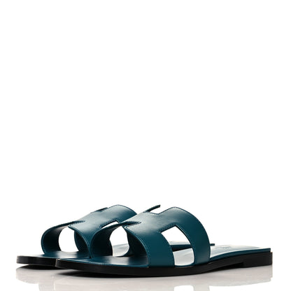 Hermes Calfskin Oran Sandals 37.5 Blue Velvet 3 of 8