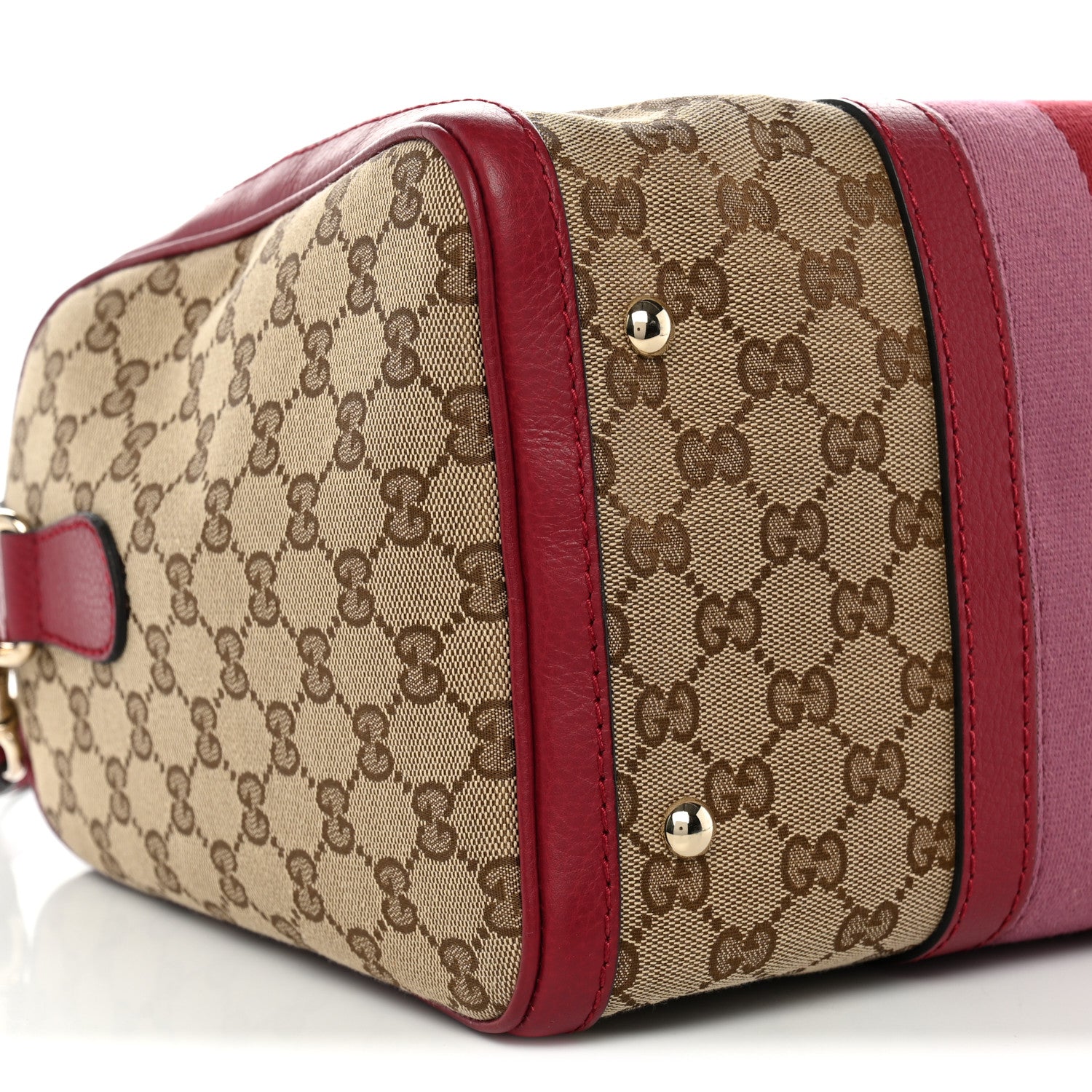 Gucci Monogram Cellarius Calfskin Vintage Web Medium Boston Beige Ebony Soft Burgundy Peonia Flower 9 of 10