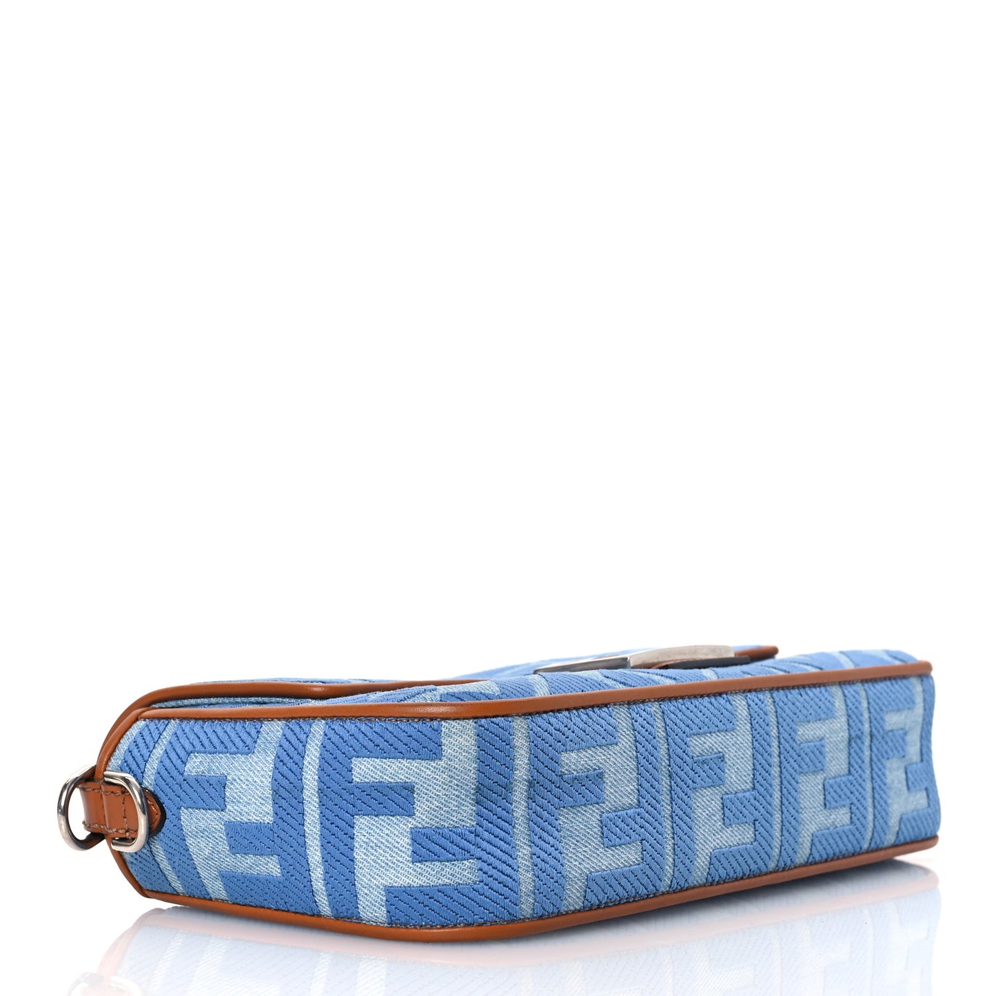 Denim Vitello King FF Embroidered Baguette Denim Chiaro Brandy
