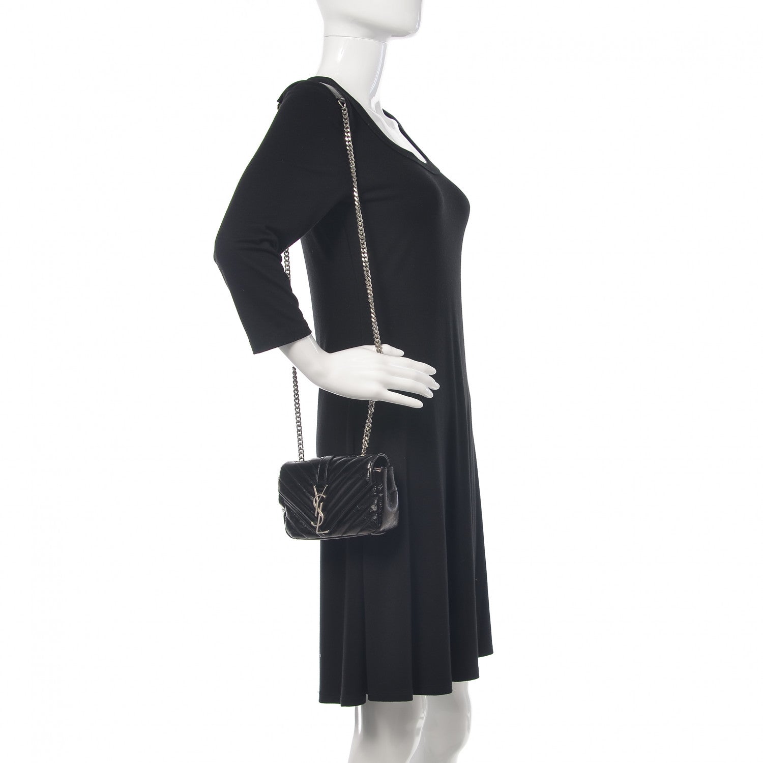 Saint Laurent Sheepskin Matelasse Chevron Monogram Classic Baby Chain Bag Black 2 of 8