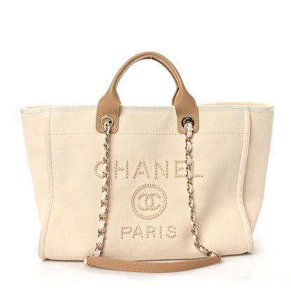 Chanel Canvas Pearl Medium Deauville Tote Ecru Beige 1 of 9