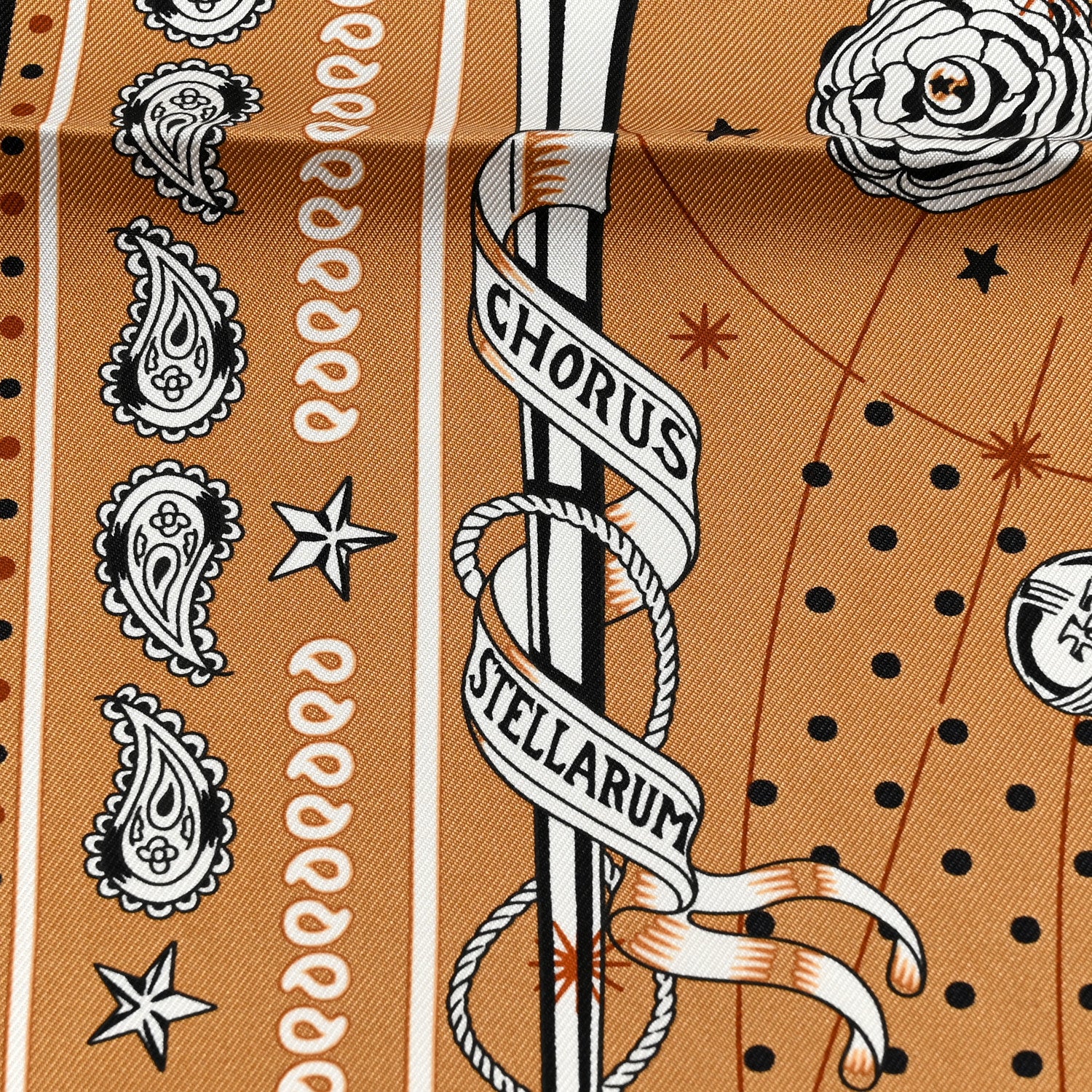 Hermes Silk Chorus Stellarum Bandana Scarf 55 Beige Dore White 5 of 5