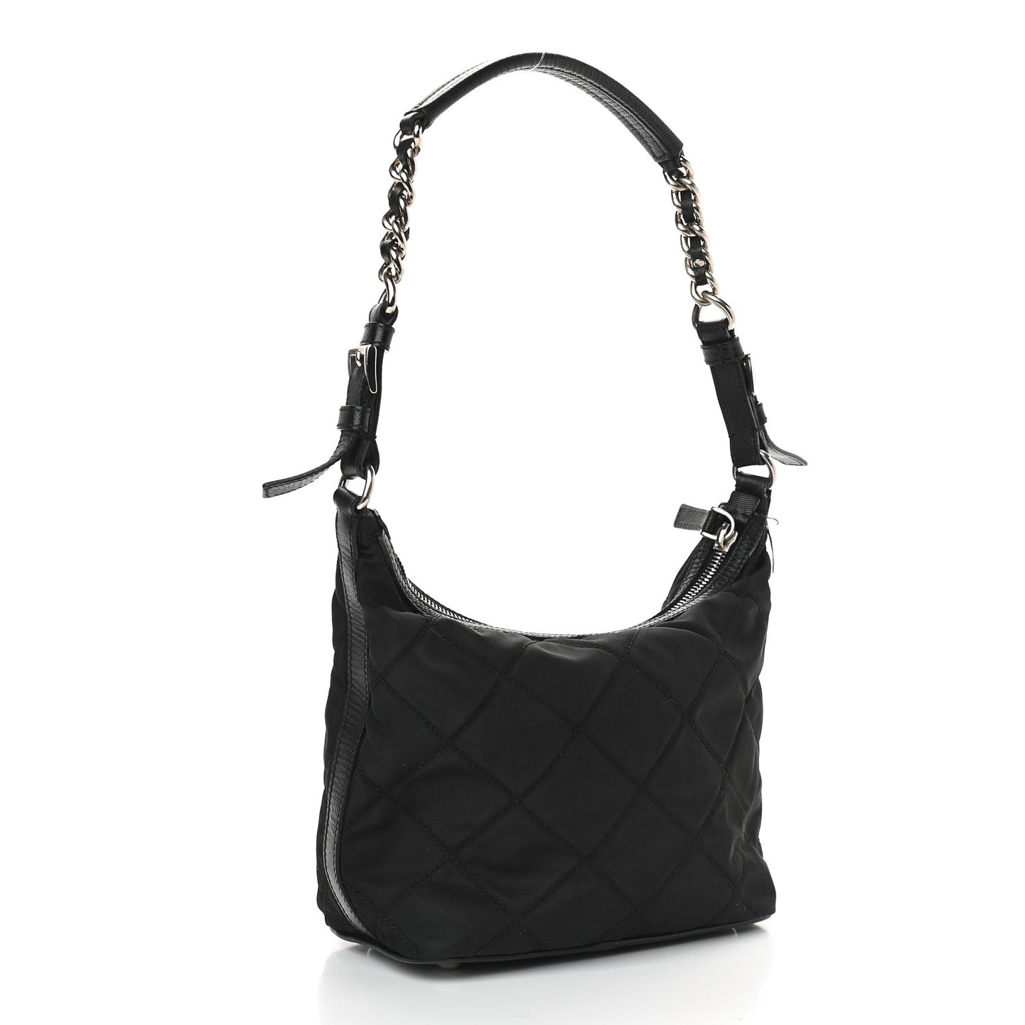 Tessuto Nylon Quilted Saffiano Shoulder Bag Black