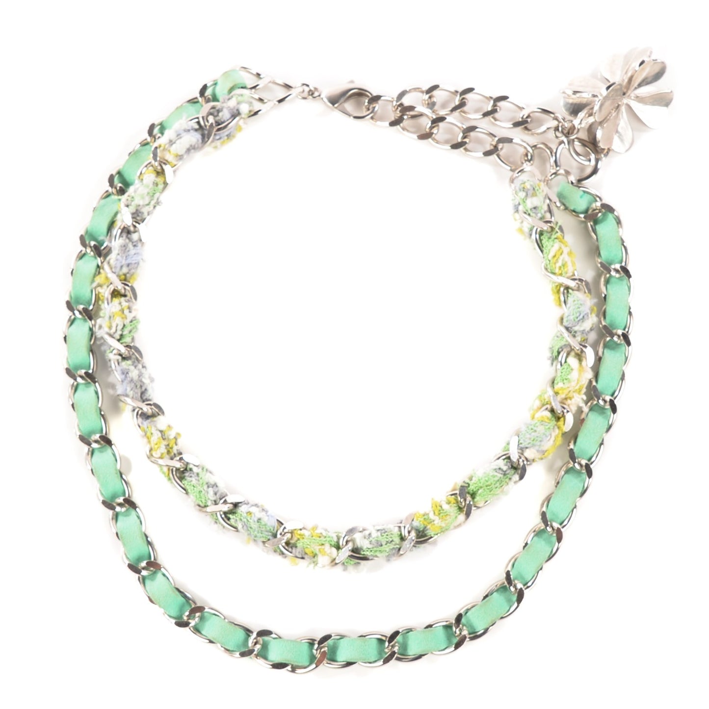 Suede Tweed CC Clover Charm Necklace Silver