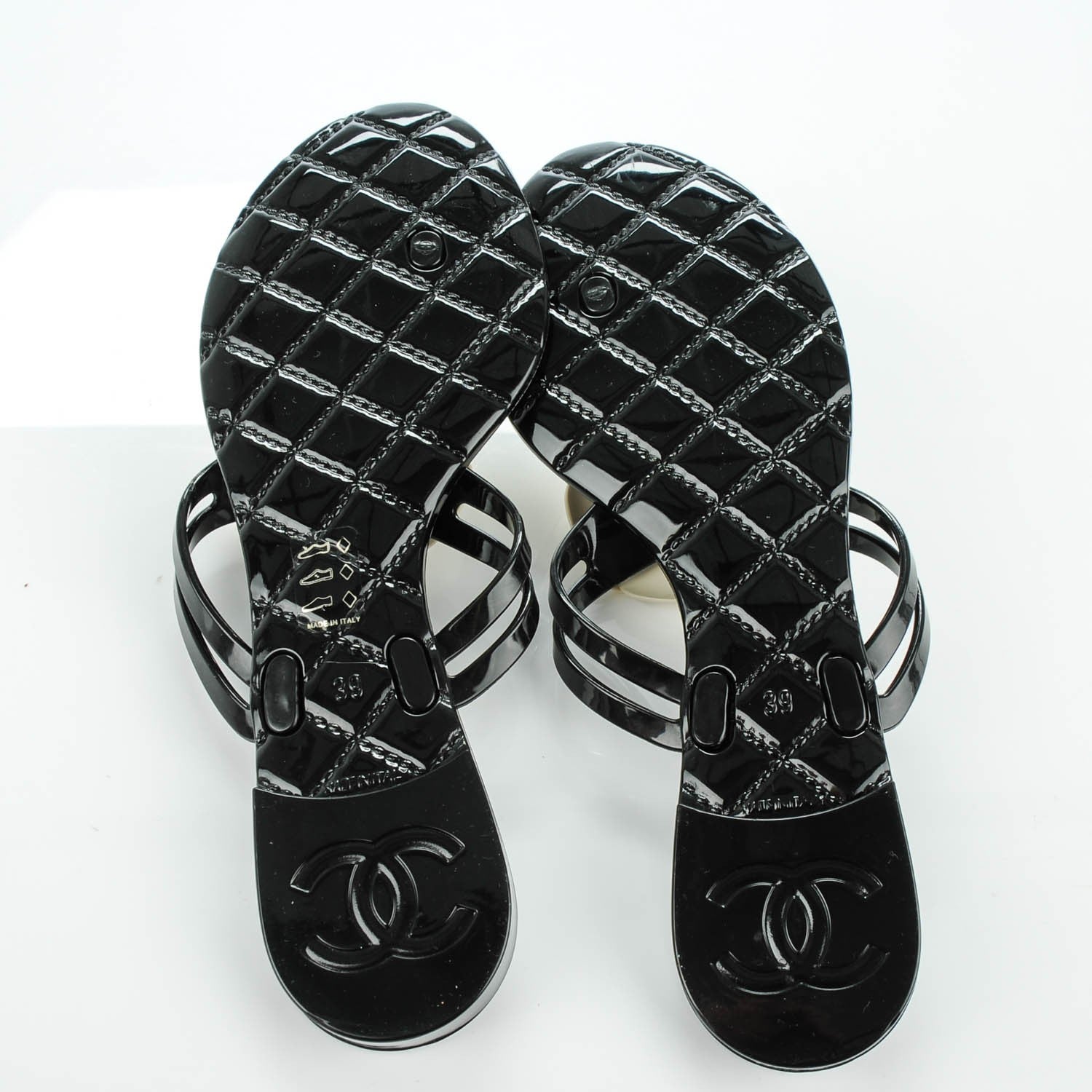 Chanel Jelly Camellia Thong Sandals 39 Black Ivory 5 of 7