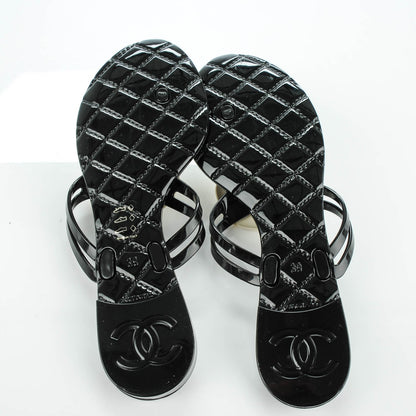 Chanel Jelly Camellia Thong Sandals 39 Black Ivory 5 of 7