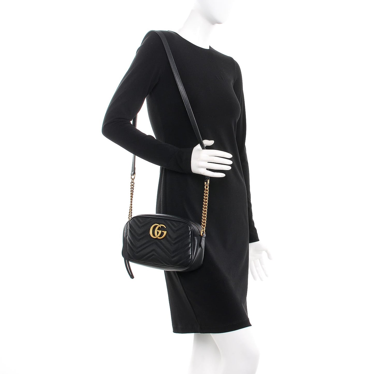 Calfskin Matelasse Small GG Marmont Chain Shoulder Bag Black